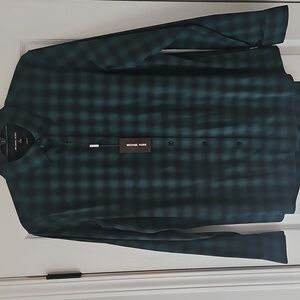 Michael Kors Long Sleeve Button Up Classic Shadow Plaid‎ Shirt: Emerald Green